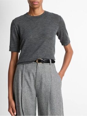 Vince wool and cashmere Charcoal Gray Short-Sleeve Crewneck Top